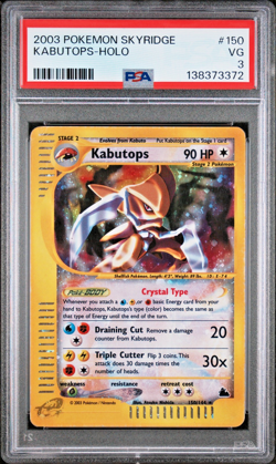 PSA 3 2003 Skyridge Crystal Kabutops Holo Foil 150/144 WOTC E-Reader Pokemon - Image 1