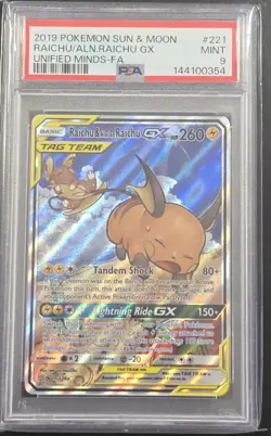 Raichu and Alolan Raichu GX Tag Team Alternative Art Card 221/236 PSA 9 - Image 1