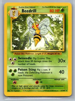 Beedrill Base Set #017/102 Rare Pokemon Card - Image 1
