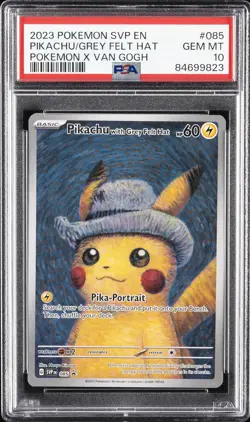 2023 POKEMON SVP EN-SV BLACK STAR PROMO #085 PIKACHU WITH GREY FELT HAT PSA 10 - Image 1