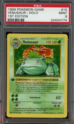 Pokemon 1st Edition Base Set Venusaur Holo 15/102 Graded PSA 9 MINT #15 1999! - Image 1