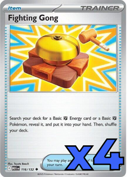 4x Fighting Gong 116/132 Me01: Mega Evolution PLAYSET x4 - Pokemon TCG - NM - Image 1