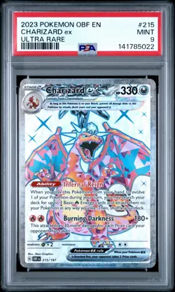 2023 POKEMON OBF EN-OBSIDIAN FLAMES #215 CHARIZARD EX ULTRA RARE PSA 9 MINT - Image 1