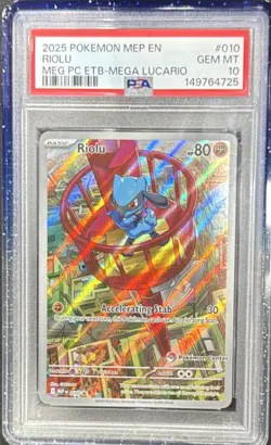 Pokemon Riolu 010 Me: Mega Evolution Pokemon Center Promo Holo 2025 PSA 10 - Image 1