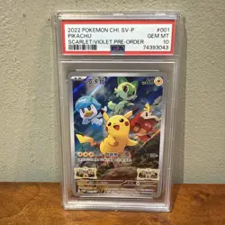 PSA 10 GEM MINT Pikachu 001/SV-P Chinese Pokemon Scarlet & Violet Preorder Promo - Image 1