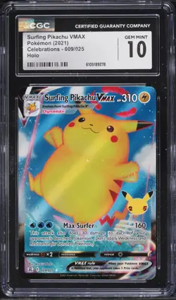 2021 Pokemon Celebrations Surfing Pikachu VMAX #9 CGC 10 - Image 1