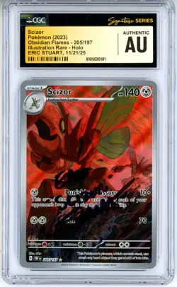 CGC Authentic Signed Eric Stuart Pokemon TCG Scizor 205/197 Obsidian Flames Holo - Image 1