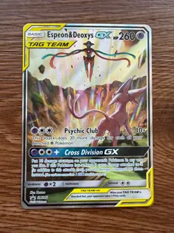 Pokemon Espeon & Deoxys GX SM240 Black Star Promo Full Art Holo Card - Image 1