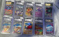 Lot of 10 cgc 10 (3 pristine) JP pokemon slabs dragonite and more - Image 1