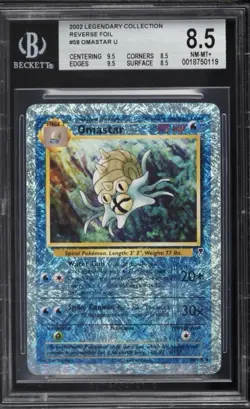 2002 Pokemon Legendary Collection Reverse Holo Omastar #58 BGS 8.5 NM-MT+ - Image 1