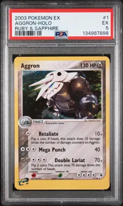 2003 POKEMON EX RUBY & SAPPHIRE #1 AGGRON-HOLO PSA 5 - Image 1