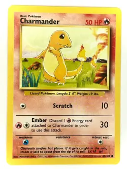 Charmander 46/102 Common Base Set Unlimited Pokemon LP - Image 1