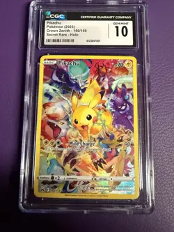CGC 10 GEM MINT Pikachu Secret Rare Full Art 160/159 Crown Zenith Pokemon - Image 1