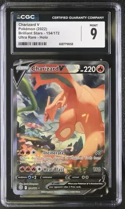 CGC 9 CHARIZARD V 154 BRILLIANT STARS ALT ART SWORD & SHIELD POKEMON MINT - Image 1