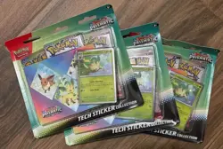 NEW Lot of 3 Pokemon TCG: Prismatic Evolutions Leafeon Tech Sticker Collection - Image 1
