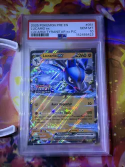 2025 POKEMON PRE EN-PRISMATIC EVOLUTIONS #051 LUCARIO EX PSA 10 STAMPED - Image 1