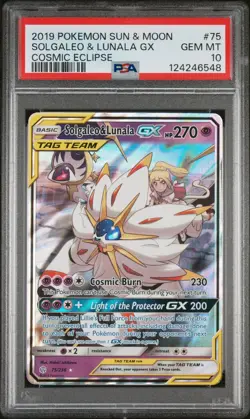 2019 Pokemon Sun Moon Cosmic Eclipse Solgaleo Lunala GX #75/236 PSA 10 GEM MINT - Image 1
