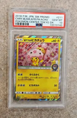 2018 POKEMON JAPANESE SM PROMO #211 CHERRY BLOSSOM AFRO PIKACHU PSA 10 - Image 1