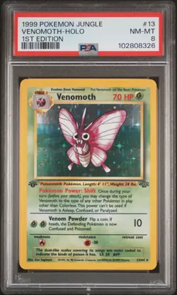 1999 POKEMON JUNGLE 1ST EDITION VENOMOTH #13 HOLO PSA 8 - Image 1