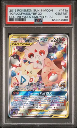 2019 Pokemon SM Cosmic Eclipse FA Togepi Igglybuff Cleffa GX #143 PSA 10 GEM - Image 1