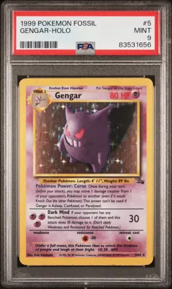 PSA 9 MINT Pokemon Gengar Holo Rare Fossil Unlimited #5/62 - Image 2