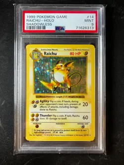 Raichu - Pokemon 1999 Shadowless Base set Holo - 14/102 - PSA 9 MINT - Image 1