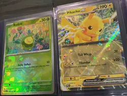 Pokemon Prismatic Evolutions, Master ball Budew & Pikachu EX, Holo Rare, NM/M - Image 1