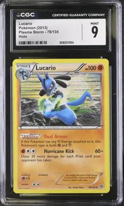 CGC 9 Lucario 78/135 Holo Plasma Storm Pokemon Card - Image 1