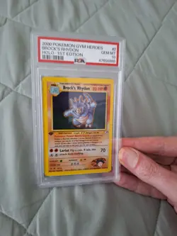 Pokemon Brock's Rhydon 2/132 PSA 10 First Edition Gym Heroes #2 2000 Holo - Image 3