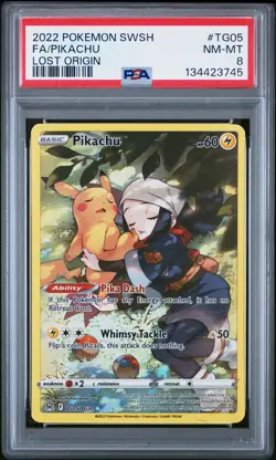 2022 Pokemon Sword & Shield Lost Origin #TG05 Fa/Pikachu Lost Origin PSA 8 - Image 1
