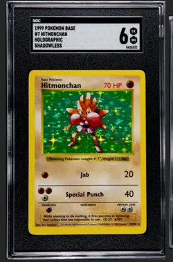 Pokemon TCG Hitmonchan Base Set 7/102 Shadowless Holo SGC 6 EX NM - Image 1