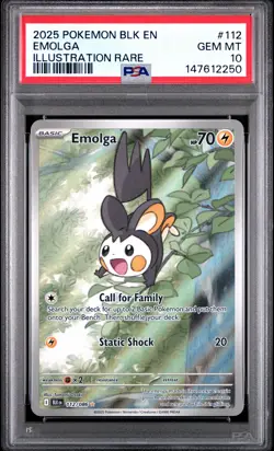 2025 POKEMON BLK EN-BLACK BOLT ILLUSTRATION RARE #112 EMOLGA PSA 10 - Image 1