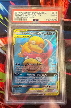 Pokemon Sun & Moon Psyduck and Slowpoke Unified Minds 217 FULL ART PSA 9 - Image 1