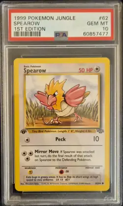 PSA 10 - 1999 Pokemon Jungle 1st Edition Spearow #62/64 - GEM MINT! - Image 1