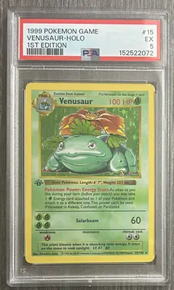 Pokemon TCG Venusaur 15/102 Base Set 1st Edition Shadowless Holo PSA 5 - Image 1