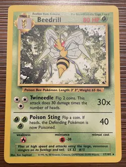 Pokemon TCG Beedrill Base Set Unlimited Rare Card #17/102 Vintage LP - Image 1