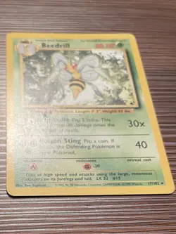 Pokemon TCG Beedrill Base Set Unlimited Rare Card #17/102 Vintage LP - Image 3
