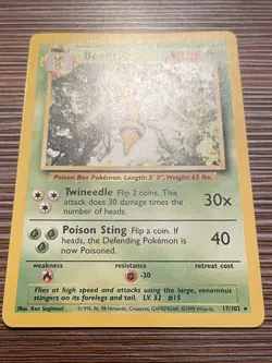 Pokemon TCG Beedrill Base Set Unlimited Rare Card #17/102 Vintage LP - Image 4