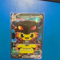 Greymon Pikachu Holo Poncho Cosplay Card Custom Holographic Shiny Detail - Image 1