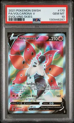 2021 POKEMON SWORD & SHIELD EVOLVING SKIES #170 FULL ART/VOLCARONA V PSA 10 - Image 1