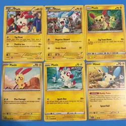 6 plusle Minun Pokemon cards Cute ➕➖🧲⚡⚡ TCG mixed LOT - Image 1