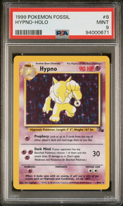 1999 POKEMON FOSSIL #8 HYPNO - HOLO PSA 9 - Vintage WOTC - Image 1