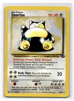Pokemon TCG Snorlax 27/64 Jungle Unlimited Non-Holo Rare 1999 Vintage - Image 1