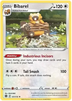Lightly Played, English Pokemon Holo Bibarel - 121/172 - Holo Rare SWSH - Brilli - Image 1