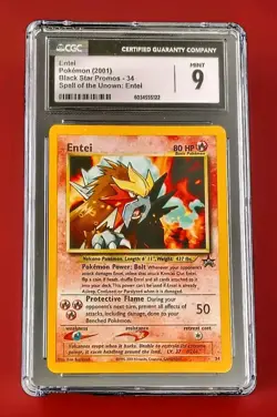 Entei 2001 Black Star Movie Promo 34 Reverse Holo Pokemon Card CGC 9 MINT - Image 1