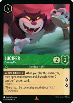 DISNEY LORCANA TCG - Rise of the Floodborn Lucifer Cunning Cat Rare 85/204 - Image 1