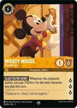 DISNEY LORCANA TCG Rise of the Floodborn Mickey Mouse Friendly Super Rare 13/204 - Image 1