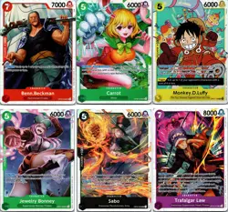 One Piece Card Game Bundle 6 Karten EN Luffy Sabo Trafalgar Law Bonney Carrot Be - Image 1