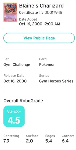 2000 POKEMON GYM CHALLENGE #2 BLAINE'S CHARIZARD-HOLO AGS 4.5 - Image 3