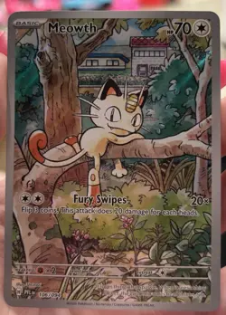 Pokemon Meowth Holo Illustration Rare Me02: Phantasmal Flames 106/094 70 HP Fur… - Image 2